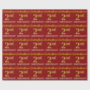 Papier Cadeau Rouge, Imitation Gold Look "2e anniversaire"