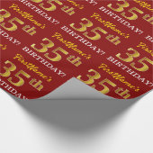 Papier Cadeau Rouge, Imitation Gold Look "35e anniversaire" (Coin)