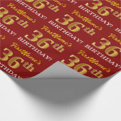 Papier Cadeau Rouge, Imitation Gold Look "36e anniversaire" (Coin)