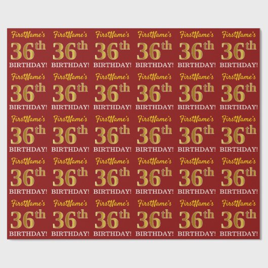 Papier Cadeau Rouge, Imitation Gold Look "36e anniversaire" (Plat)