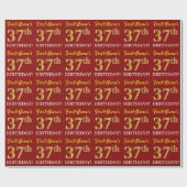 Papier Cadeau Rouge, Imitation Gold Look "37th BIRTHDAY" (Plat)