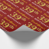 Papier Cadeau Rouge, Imitation Gold Look "39ème anniversaire" (Coin)