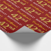 Papier Cadeau Rouge, Imitation Gold Look "42e anniversaire" (Coin)