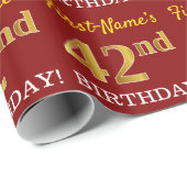 Papier Cadeau Rouge, Imitation Gold Look "42e anniversaire" (Coin rond)