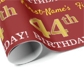 Papier Cadeau Rouge, Imitation Gold Look "44th BIRTHDAY" (Coin rond)