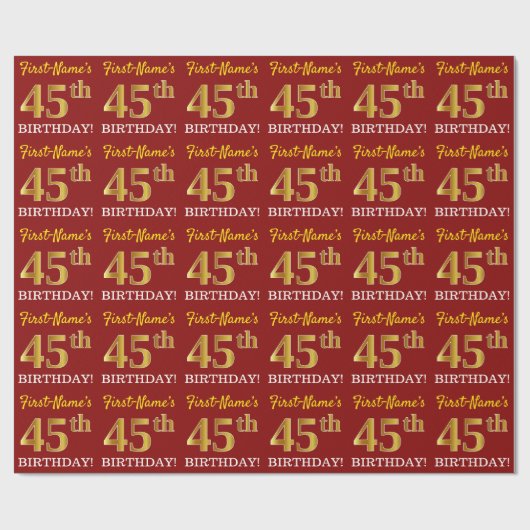 Papier Cadeau Rouge, Imitation Gold Look "45e anniversaire" (Plat)