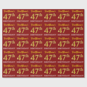 Papier Cadeau Rouge, Imitation Gold Look "47th BIRTHDAY"