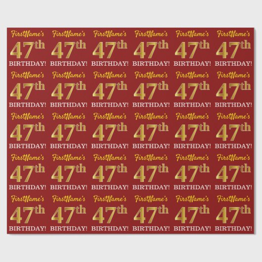 Papier Cadeau Rouge, Imitation Gold Look "47th BIRTHDAY" (Plat)