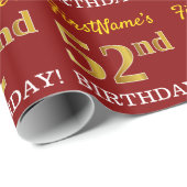 Papier Cadeau Rouge, Imitation Gold Look "52e anniversaire" (Coin rond)