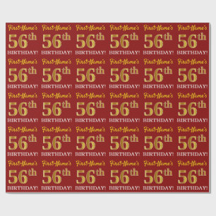 Papier Cadeau Rouge, Imitation Gold Look "56e anniversaire"