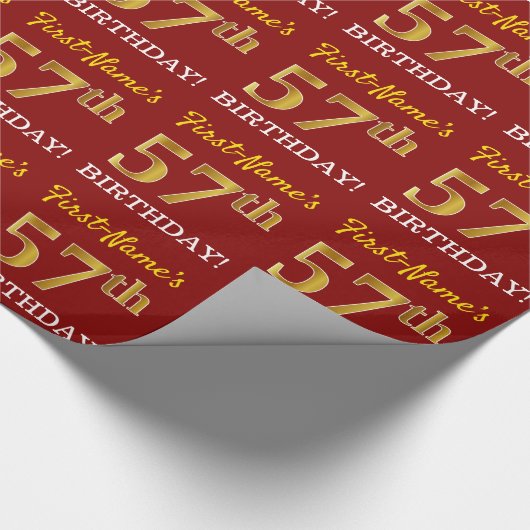 Papier Cadeau Rouge, Imitation Gold Look "57th BIRTHDAY" (Coin)