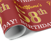 Papier Cadeau Rouge, Imitation Gold Look "58e anniversaire" (Coin rond)