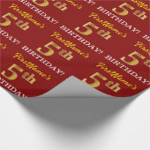 Papier Cadeau Rouge, Imitation Gold Look "5e anniversaire" (Coin)