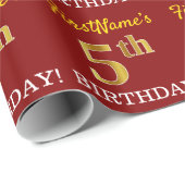 Papier Cadeau Rouge, Imitation Gold Look "5e anniversaire" (Coin rond)