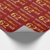 Papier Cadeau Rouge, Imitation Gold Look "62e anniversaire" (Coin)