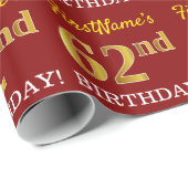 Papier Cadeau Rouge, Imitation Gold Look "62e anniversaire" (Coin rond)