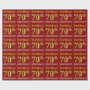 Papier Cadeau Rouge, Imitation Gold Look "70e anniversaire"