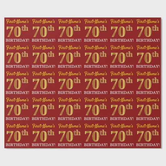 Papier Cadeau Rouge, Imitation Gold Look "70e anniversaire" (Plat)