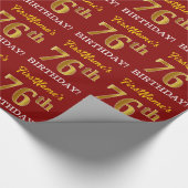 Papier Cadeau Rouge, Imitation Gold Look "76e anniversaire" (Coin)