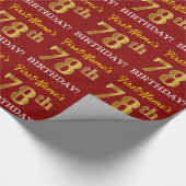 Papier Cadeau Rouge, Imitation Gold Look "78e anniversaire" (Coin)