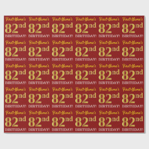 Papier Cadeau Rouge, Imitation Gold Look "82e anniversaire"