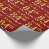 Papier Cadeau Rouge, Imitation Gold Look "84e anniversaire" (Coin)