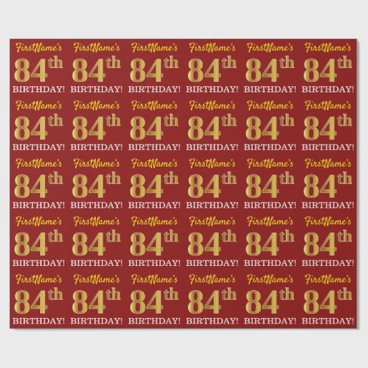 Papier Cadeau Rouge, Imitation Gold Look "84e anniversaire" (Plat)