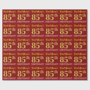 Papier Cadeau Rouge, Imitation Gold Look "85e anniversaire"