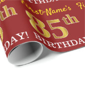 Papier Cadeau Rouge, Imitation Gold Look "85e anniversaire" (Coin rond)