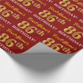 Papier Cadeau Rouge, Imitation Gold Look "86e anniversaire" (Coin)