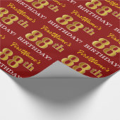 Papier Cadeau Rouge, Imitation Gold Look "88e anniversaire" (Coin)