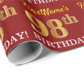 Papier Cadeau Rouge, Imitation Gold Look "98e anniversaire" (Coin rond)