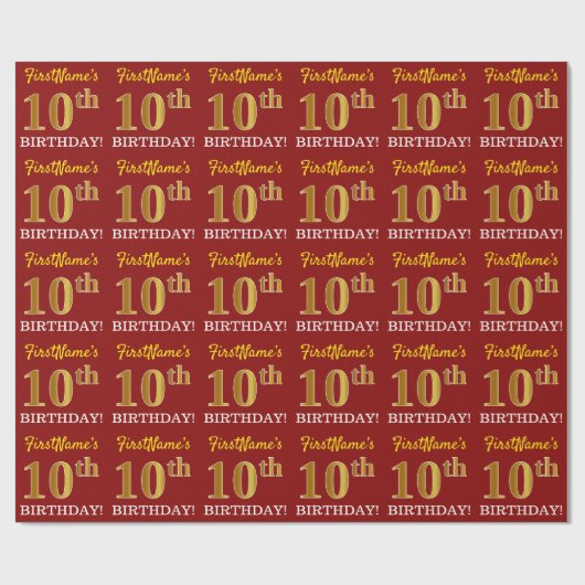 Papier Cadeau Rouge, Imitation or Look "10e anniversaire" (Plat)