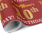 Papier Cadeau Rouge, Imitation or Look "10e anniversaire" (Coin rond)