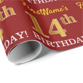Papier Cadeau Rouge, Imitation or Look "14e anniversaire" (Coin rond)