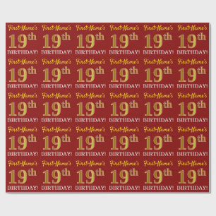 Papier Cadeau Rouge, Imitation or Look "19ème anniversaire"