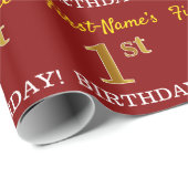 Papier Cadeau Rouge, Imitation or Look "1er anniversaire" (Coin rond)