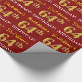 Papier Cadeau Rouge, Imitation or Look "64e anniversaire" (Coin)