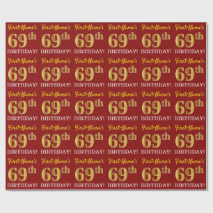 Papier Cadeau Rouge, Imitation or Look "69e anniversaire"