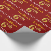 Papier Cadeau Rouge, Imitation or Look "6e anniversaire" (Coin)