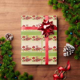 Papier Cadeau Rouge Jardin de Baies Champignon Magique de Verdur