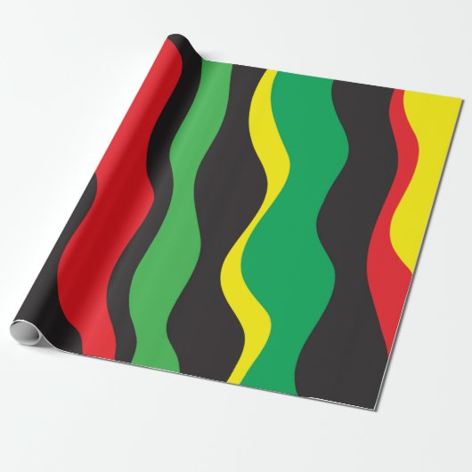 Papier Cadeau Rouge Jaune Vert Noir Vague Rasta (Déroulé)