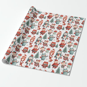 Papier Cadeau Rouge Menthe Renne Ours Père Noël Motif Noël