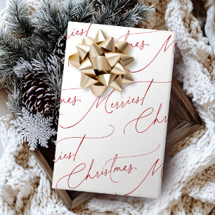 Papier Cadeau Rouge Minimaliste Moderne Script Noël le plus joye