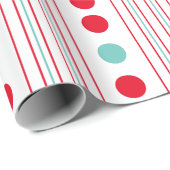 Papier Cadeau Rouge moderne et Turquoise Pois et rayures (Coin rond)