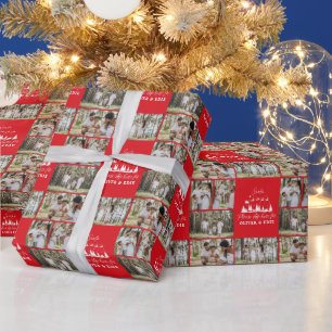 Papier Cadeau Rouge moderne multi photo Père Noël Noël
