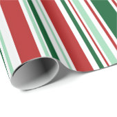 Papier Cadeau Rouge moderne, vert, blanc Grandes bandes de Noël (Coin rond)