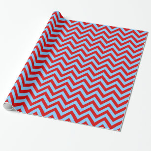 Papier Cadeau Rouge, motif de zigzag de Chevron de bleu de ciel