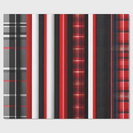 Papier Cadeau Rouge Noir Abstrait Plaid Collection tendance (Plat)
