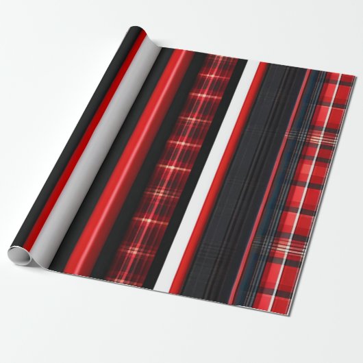 Papier Cadeau Rouge Noir Abstrait Plaid Collection tendance (Déroulé)